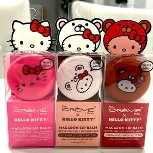 LIMITED EDITION SET OF 3 The Creme Shop Hello Kitty Macaron Lip Balm NWT…